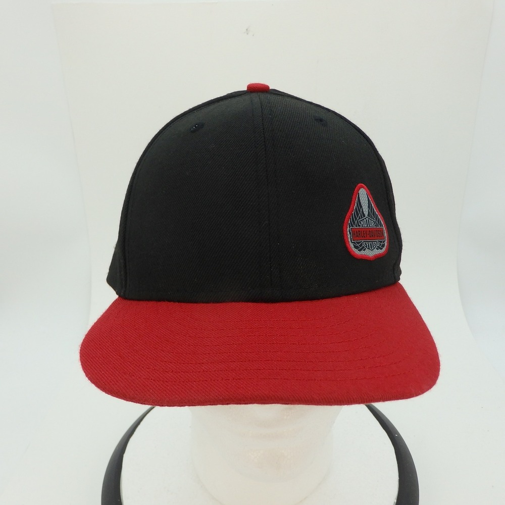 Harley Davidson Mens Black Red New Era Baseball Cap Fitted Size 7 3/8
